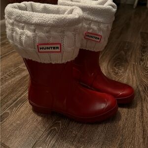 Hunter Red Boots with White Knit Cuffs